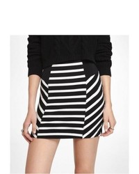 Express Striped High Waist Knit Mini Skirt Black Small
