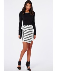 Missguided Stripe Asymmetric Wrap Mini Skirt White