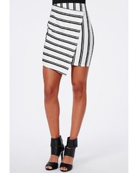 Missguided Stripe Asymmetric Wrap Mini Skirt White