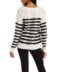Charlotte Russe Striped Cable Knit Pullover Sweater