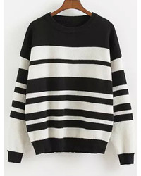 Dropped Shoulder Seam Striped Sweater