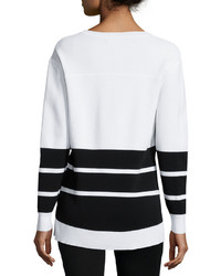 J Brand Jeans Aliso Long Sleeve Triple Stripe Sweater Whiteblack