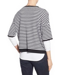 Eileen Fisher Stripe Organic Linen Round Neck Boxy Sweater