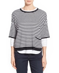 Eileen Fisher Stripe Organic Linen Round Neck Boxy Sweater
