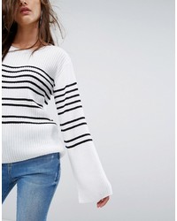 Boohoo Stripe Wide Sleeve Sweater