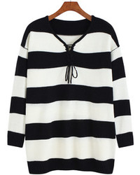 Striped Lace Up Sweater