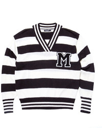 Striped V Neck M Patch Sweater Black Off White Str