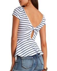 Charlotte Russe Bow Back Striped Peplum Top