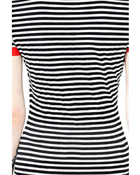 Romwe Stripe Print Contrast Trimming Short Sleeves T Shirt