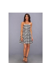 ABS Allen Schwartz Striped Pleated Bustier Dress Dress Blackoff White
