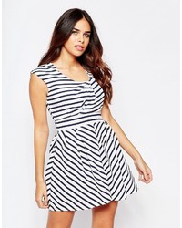 Wal G Skater Dress In Stripe With Pleated Neckline