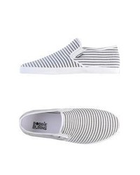 White and Black Horizontal Striped Slip-on Sneakers
