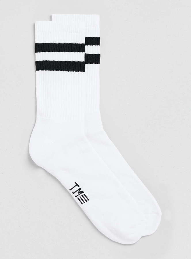 Topman White Tube Socks With Black Stripes, $6 | Topman | Lookastic