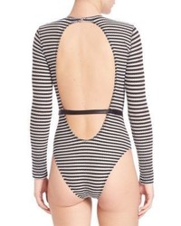 Fleur Du Mal One Piece Striped Long Sleeve Swimsuit