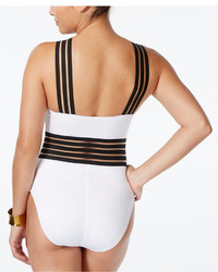 Kenneth Cole Stompin In Stilettos Illusion Striped Swimsuit Swimsuit