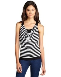 Casual Couture by Green Envelope Black And White Striped Layered Racerback Stretch Tank