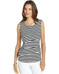 Casual Couture by Green Envelope Black And White Striped Stretch Knit Tiered Tank