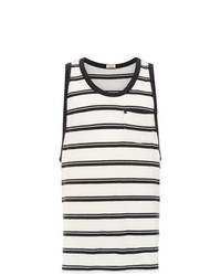 Men's White and Black Horizontal Striped Tank, Charcoal Shorts, Red ...