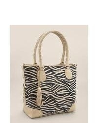 White and Black Horizontal Striped Tote Bag