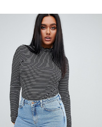 PrettyLittleThing Basic High Neck Stripe Top And White