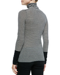Neiman Marcus Cashmere Collection Striped Cashmere Long Sleeve Turtleneck