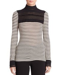 Yigal Azrouel Lacing Detail Striped Wool Turtleneck Top
