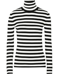 Michl Kors Collection Striped Ribbed Knit Turtleneck Sweater
