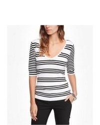 Express Striped V Neck Zip Back Sweater White Small