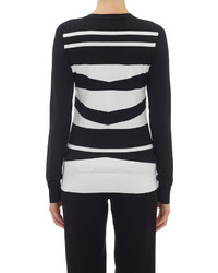Derek Lam Geometric Stripe V Neck Sweater Black