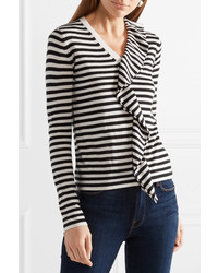 Max Mara Ruffled Striped Silk And Cashmere Blend Sweater