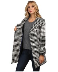 Calvin Klein Db Belted Convertible Stand Collar Wool Trench Houndstooth