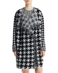 Stella McCartney Houndstooth Blanket Coat With Fringe Blackchalk