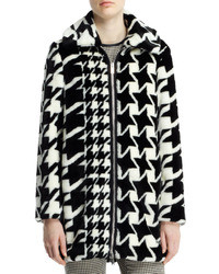 Stella McCartney Houndstooth Print Faux Fur Coat Blackwhite