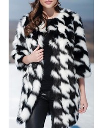Locust Whimsy Faux Fox Houndstooth Coat