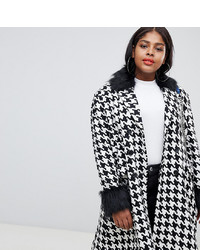 Unique 21 Hero Plus Unique21 Hero Plus Oversized Car Coat In Dogtooth With Faux Fur Collar And Cuffs