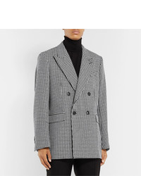 Ami Black Oversized Double Breasted Houndstooth Virgin Wool Blend Blazer