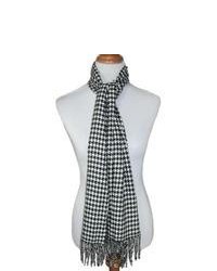 CTM Cashmere Feel Houndstooth Pattern Scarf Black One Size