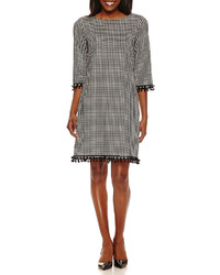 White and Black Houndstooth Shift Dress