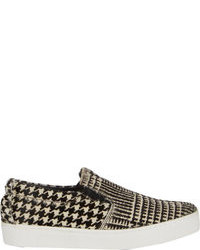 White and Black Houndstooth Slip-on Sneakers