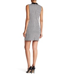 Cece By Cynthia Steffe Brynn Sleeveless Houndstooth Shift Dress With Faux Leather Collar