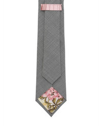 Micro Houndstooth Tie W Floral Tipping