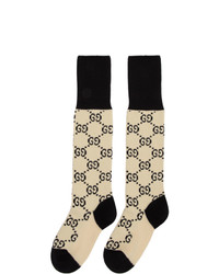 Gucci Off White And Black Gg Supreme Long Socks
