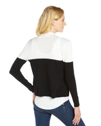 Magaschoni Black And White Cotton Knit Colorblock Waterfall Cardigan