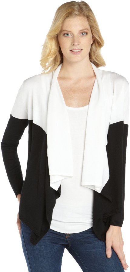 Magaschoni Black And White Cotton Knit Colorblock Waterfall ...