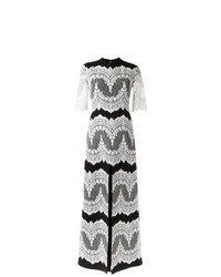 White and Black Lace Evening Dress