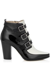 Jimmy Choo Hutch Black Patent And White Textured Leather Ankle Boots