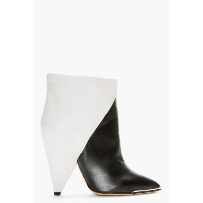 IRO Black And Grey Leather Cone Heel Ankle Boots 795 SSENSE