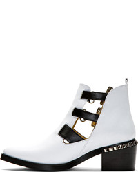 Toga Pulla White Leather Carved Hardware Ankle Boots