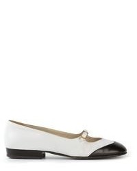 White and Black Leather Ballerina Shoes