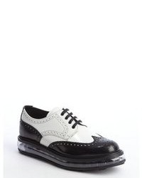 Prada Black And White Shined Leather Clear Midsole Lace Up Oxfords